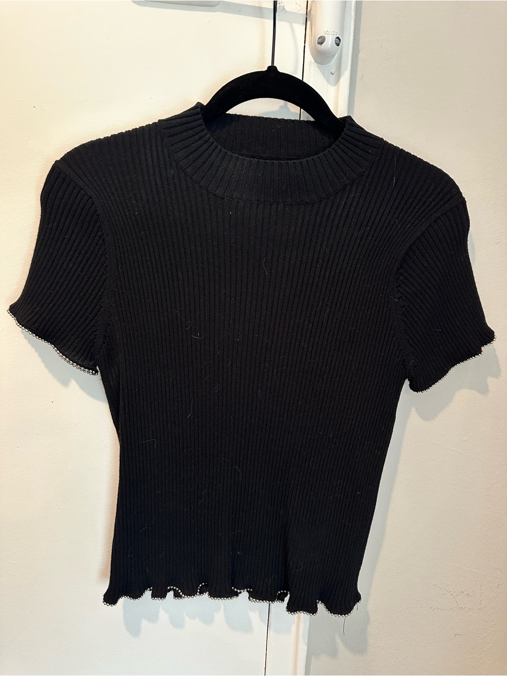 Zara Knit Black Tshirt with beaded edges , Size L